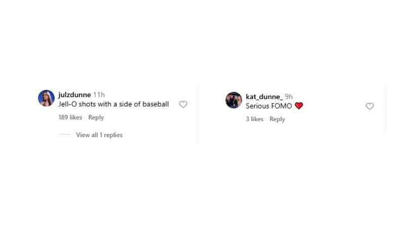 Screenshot of Olivia Dunne's Instagram post featuring Julz Dunne and Katherine Dunne's comments | Source: IG/livvydunne